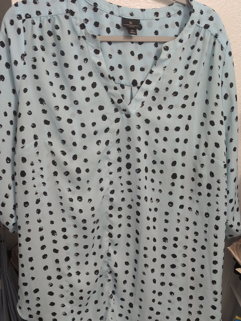 W by Worth Sky Blue Blouse with Black Dot Print